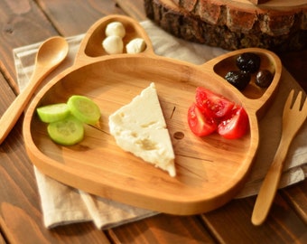 Kitty Children&#39;s Tableware Children&#39;s Plates Bamboo Meal Set
