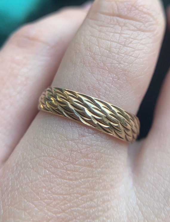 Wishbone 9ct 9k Yellow Gold Band, Vintage 1960s Zig Zag