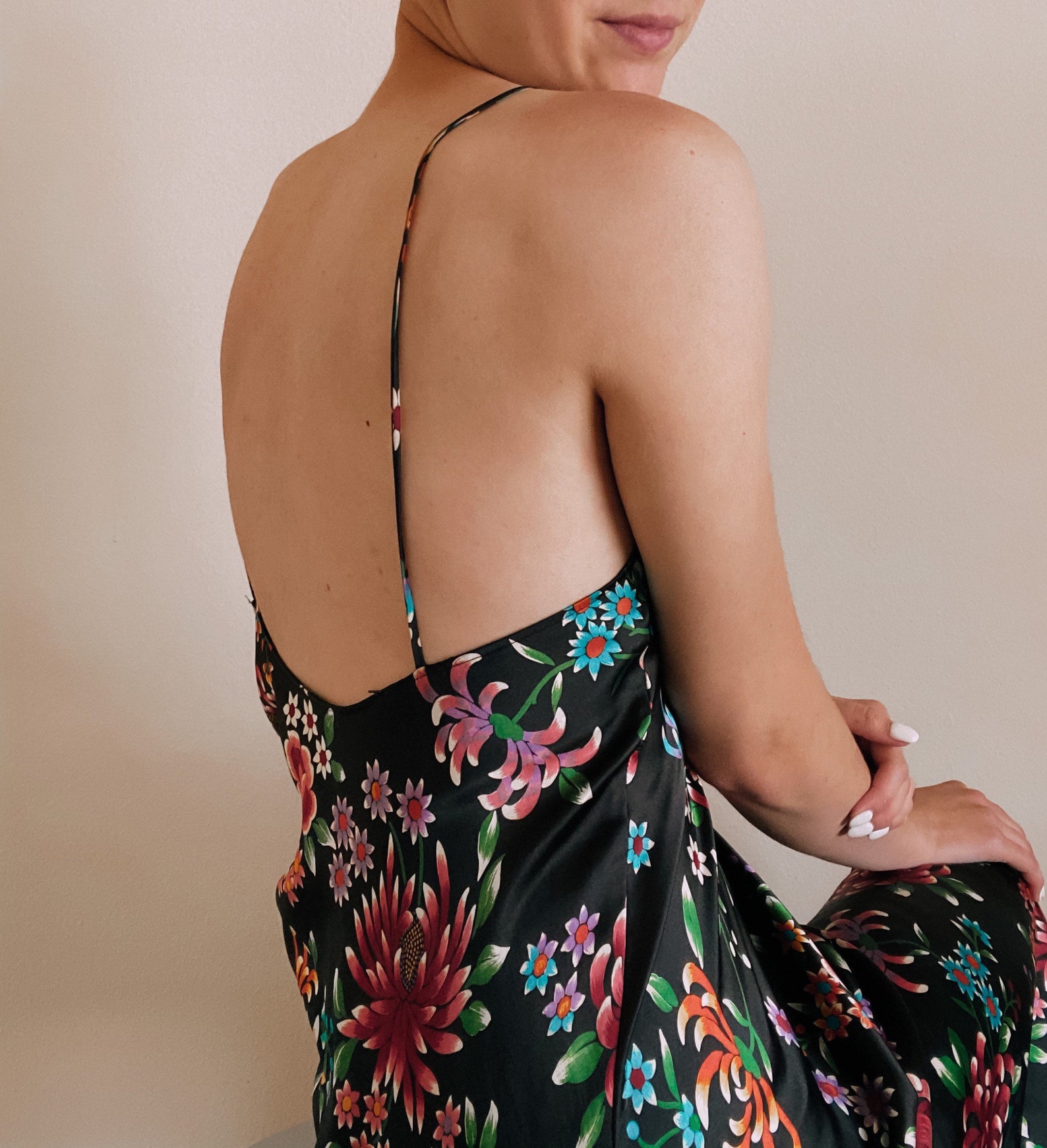 Satin floral dress Etsy