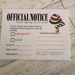 Christmas Elf Behavior Reminder Notes