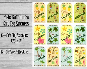 Mele Kalikimaka Hawaiian Christmas Gift Tag Stickers