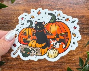 Halloween Pumpkin Cat Sticker | Spooky Fall Vinyl Waterproof Sticker