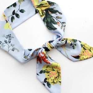 Skinny Silky Floral Scarf for Hair, Headband, Neck, Neckerchief, Choker, Purse Handle Wrap Tie. Mothers gift