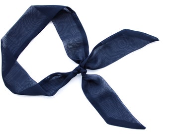 Midnight Blue 100% Viscose Chiffon Skinny Scarf: Small Neck Ribbon, Headband, Ponytail Tie, Purse Handle Wrap