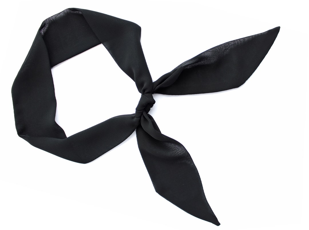 Black Chiffon Short Hair Scarf, Small Skinny Neck Scarf, Narrow Head Band, Ponytail, Neckerchief