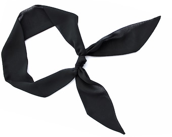Black Chiffon Short Hair Scarf, Small Skinny Neck Scarf, Narrow Head Band, Ponytail, Neckerchief, Choker scarf, Purse, Hat scarf tie