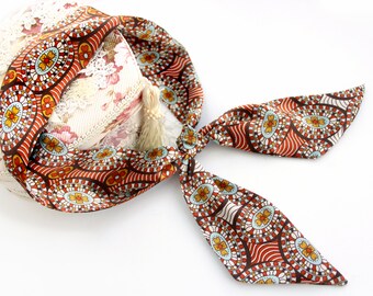 Fall Gift for Woman. Thin Satin Silky Scarf,  Long Hair Strip Headband Neckerchief Fashion Bag Handle Ribbon Scarf Beige, Burnt Orange