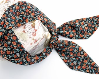 Hair Skinny Scarf with small flowers. Orange Narrow Scarf for Head, Neckerchief, Choker, Purse, Headband. Small Gift for Woman. Hat band