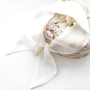 Short Off White Ivory 100% Mulberry Silk Chiffon Skinny Scarf: for Hairband, Headband, Neck, Choker, Purse Scarf Tie