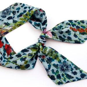Floral Chiffon Skinny Scarf, Short Neck Wrap, Headband, Hair and Purse Accessory, Handbag Accessory, Bag Charm, Valentines Day Gift