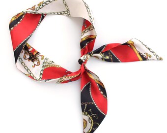 Sciarpa sottile a capelli corti con motivo a catena nero e