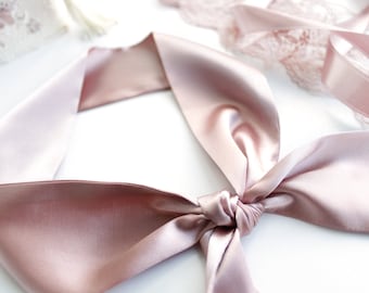 Satin skinny scarf for hair, neck. Bridesmaid gifts in blush pink. Luxury small neck neckerchiefs. Short hair scarf. Valentines Day Gift