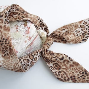 Leopard Print Scarf. Short Hair Skinny Scarf Animal, Thin Scarf for Neck, Choker, Purse Tie. Mothers Gift. Handbag Scarves