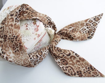 Leopard Print Scarf. Short Hair Skinny Scarf Animal, Thin Scarf for Neck, Choker, Purse Tie. Mothers Gift. Handbag Scarves