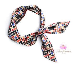 Short hair skinny scarf. Narrow Scarf for Head Band, Purse, Neck, Summer Hat. Small gift for her, Mom, Girlfriend