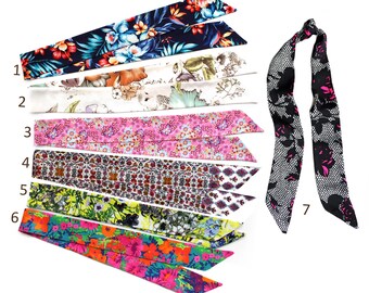 Mini Satin Skinny Scarves Set:  Stylish Small Short Neck, Hair, Head, Purse Scarf Ties. Country Style accessory (Handmade)