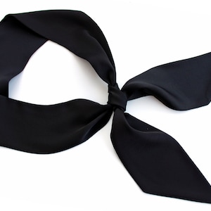 Black satin short hair scarf, small skinny neck scarves, head tie, narrow headband, Purse scaf. Neckerchief