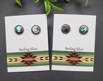 GAJA#06 | Abalone Inlay Stud Earrings | Sterling Silver Abalone Shell Earrings | Abalone Posts | Silver Posts | Abalone Inlay Posts