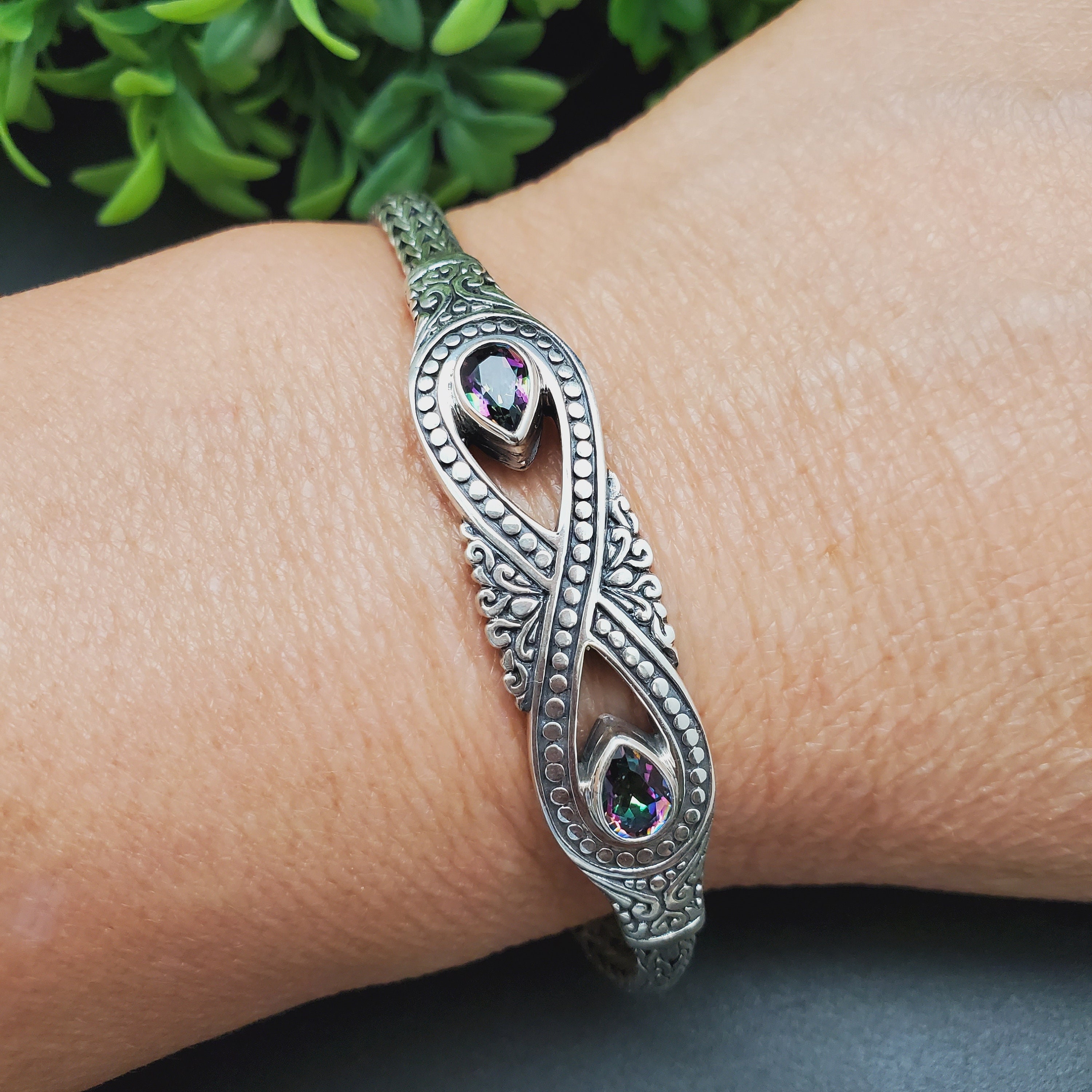 SILVER DESIGN MANY STONE BRACELET/ブレスレット BC#163 | Sterling Silver Chain Mystic Quartz Bracelet 6 1/2
