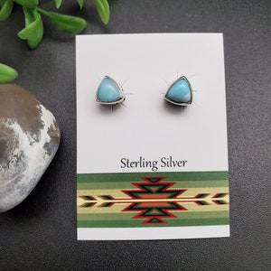 GAJA#19 | Dainty Trillion Larimar Post Earrings | Sterling Silver Larimar Studs | Larimar Posts | 6-7mm Trilliant Studs | Small Larimar Post