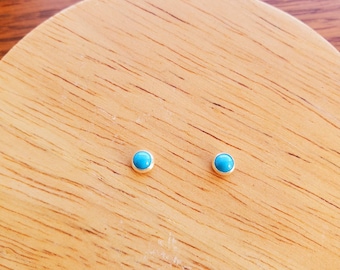 4mm Tiny Blue Turquoise Earrings | Small Sterling Silver Turquoise Post Earrings | Dainty Silver Stud Earrings | Everyday Turquoise Jewelry