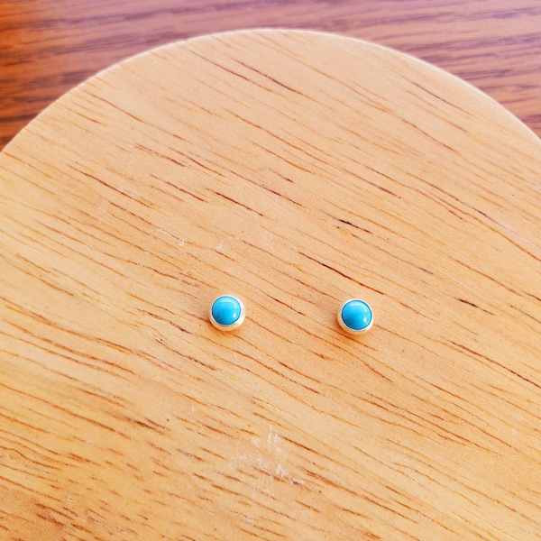 4mm Tiny Blue Turquoise Earrings | Small Sterling Silver Turquoise Post Earrings | Dainty Silver Stud Earrings | Everyday Turquoise Jewelry