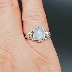 Dainty Ring | Sterling Silver Rainbow Moonstone Ring | Gemstone Ring | Lady Ring | Bohemian Ring | Small Moonstone Ring | R-10372 Moonstone