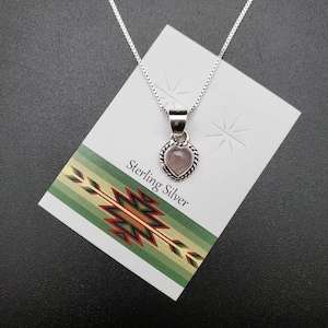 SV #35 | 6mm Heart Shape Rose Quartz Pendant With Silver Chain Necklace | Sterling Silver Rose Quartz Heart Pendant Necklace | Peach Stone