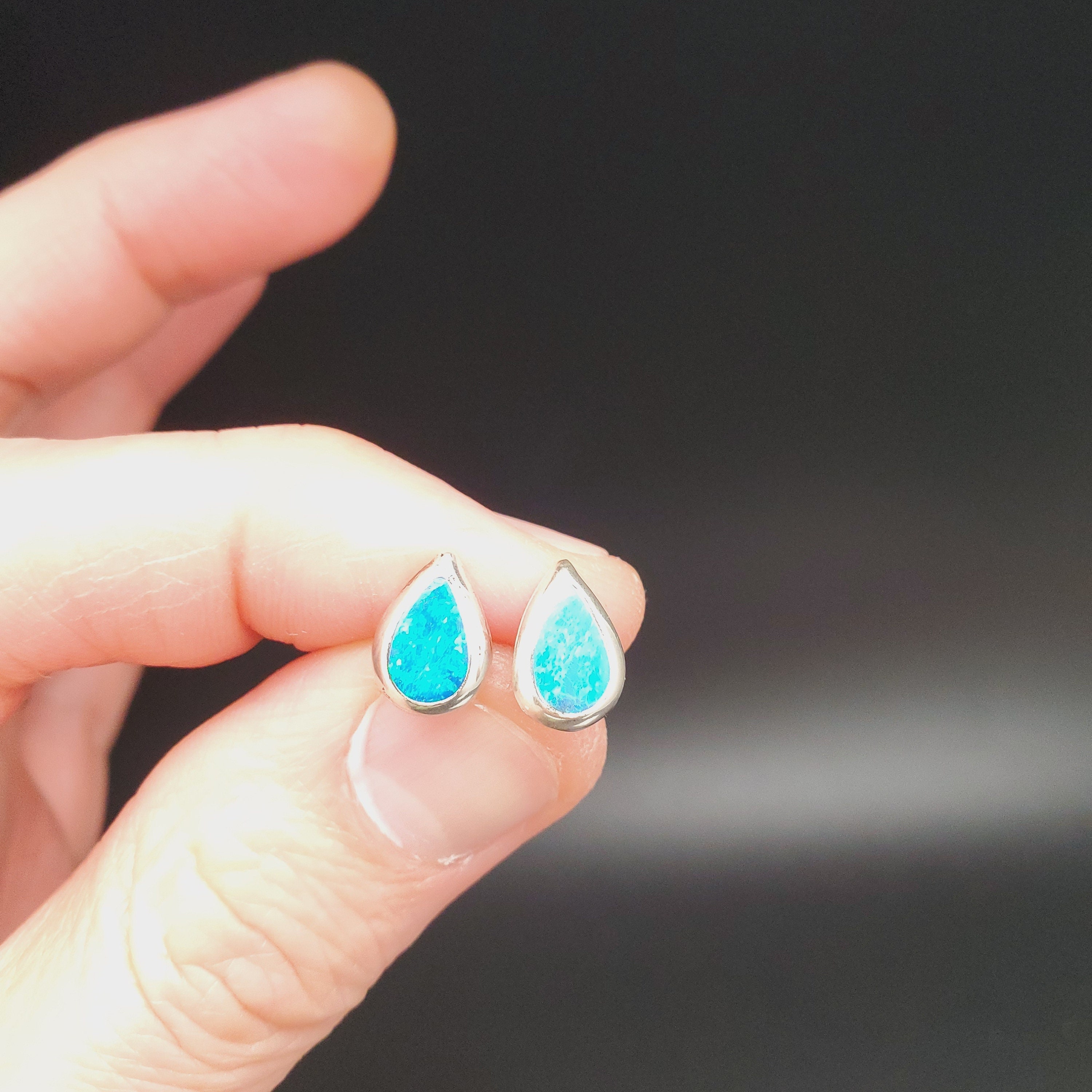 SL#11 | 7x10mm Teardrop Blue Opal Posts | Blue Opal Posts | Sterling ...