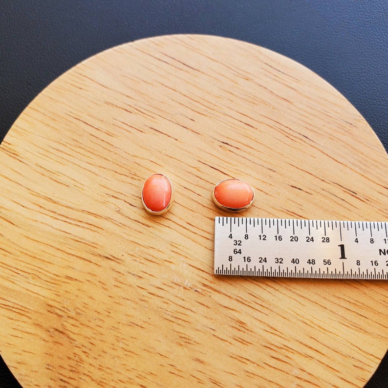 Oval Pink Coral Stud Earrings Pink Jewelry Sterling Silver Pink Coral Post Earrings Oval Studs Silver Coral Studs Everyday Earring image 4