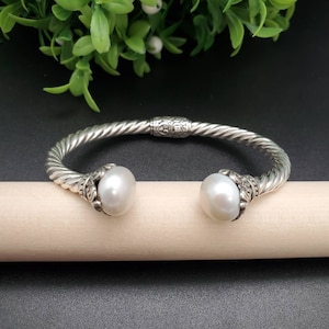 BC#114 | White Pearl Bracelet Cuff | Sterling Silver White Pearl Bracelet | Balinese Bracelet With Pearl Beads | Unique Balinese Bracelet