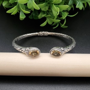 BC#104 | Bali Cuff Bracelet | 925 Sterling Silver Yellow Citrine Filigree Blooming Bali Garden Cuff Bracelet | Silver Citrine Bracelet Cuff