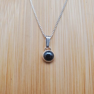 Sterling Silver 6mm Healing Hematite Necklace Pendant With Silver Chain Necklace | Simple Hematite Stone Necklace | Small Gemstone Necklace