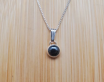 Sterling Silver 6mm Healing Hematite Necklace Pendant With Silver Chain Necklace | Simple Hematite Stone Necklace | Small Gemstone Necklace