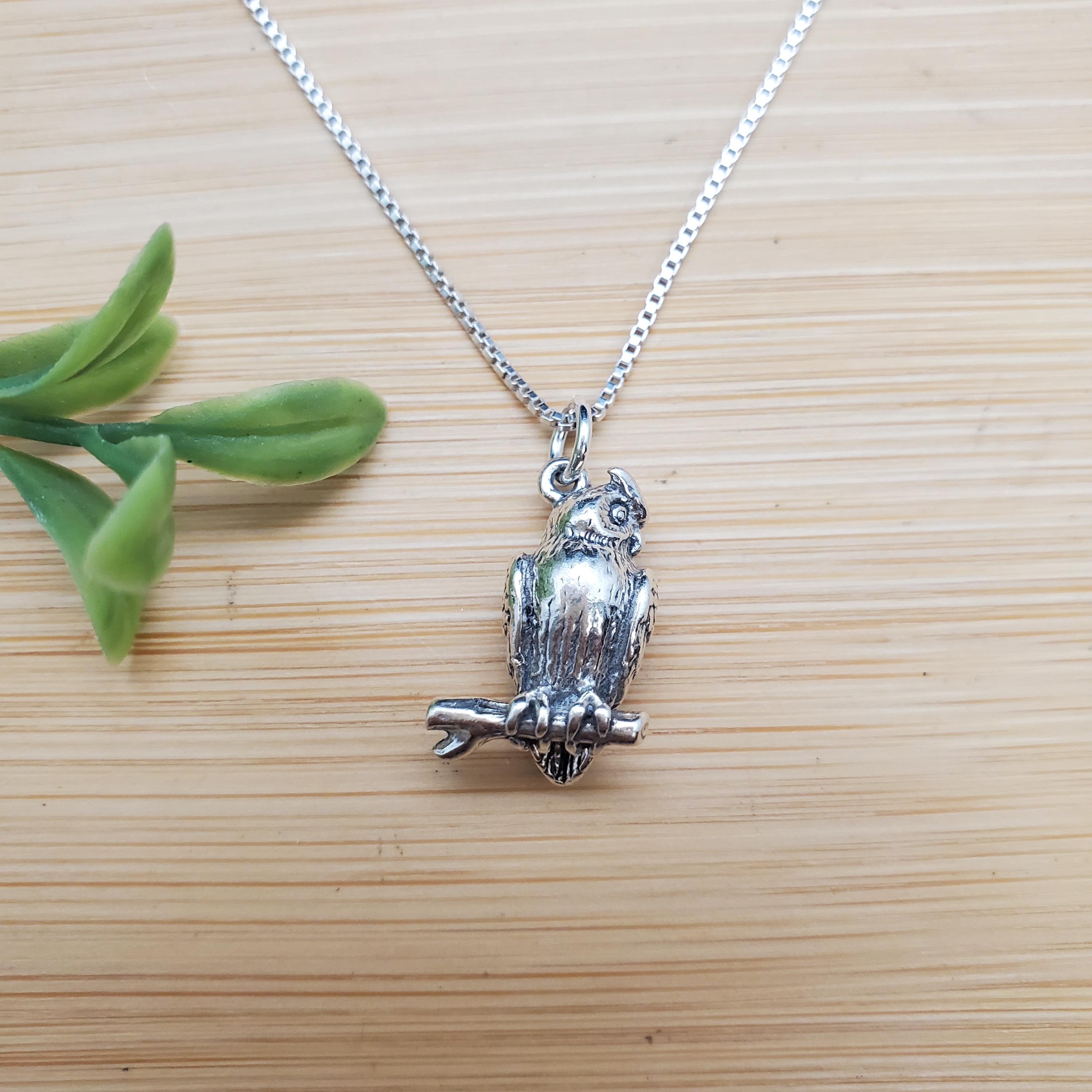 UF-263 | Solid Sterling Silver Charm Owl Wise Bird Pendant Options Silver Chain | Owl Charm Pendant