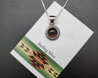 UF-014 / Delicato ciondolo in quarzo fumé con collana a catena in argento / Collana con ciondolo in quarzo fumé in argento sterling / Piccolo ciondolo carino