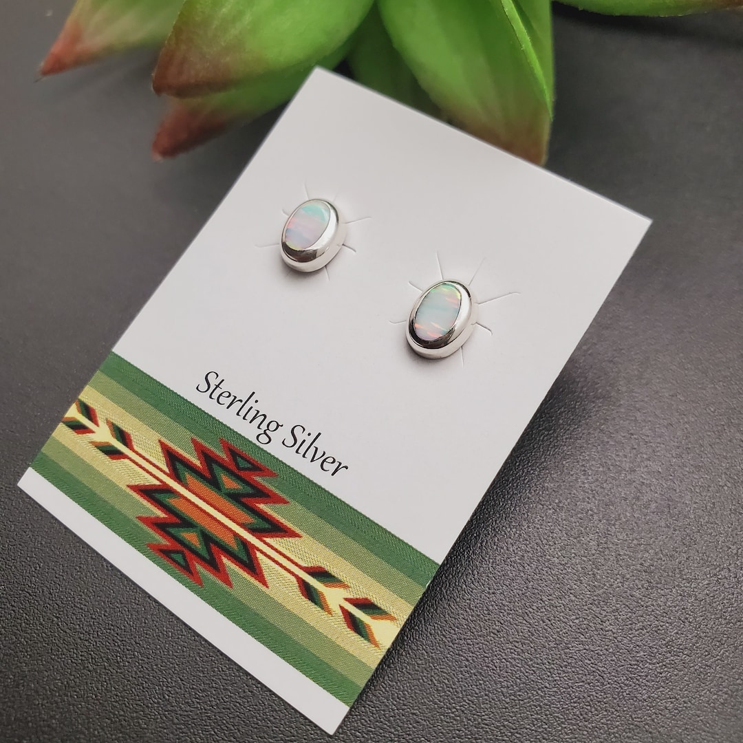 SL#25 | 5x8mm Oval Fire White Opal Posts | Small Posts | Sterling ...