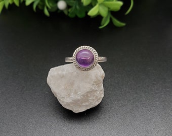 R-10380 | 8mm Purple Amethyst Ring | Sterling Silver Twist Wire Amethyst Ring | Silver Ring With Dainty Purple Stone | Free Shipping USA