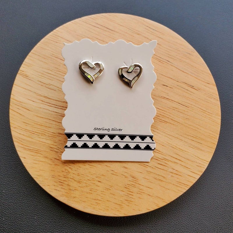 PINK OPAL HEART POST EARRINGS