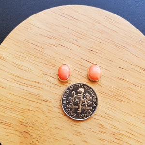 Oval Pink Coral Stud Earrings Pink Jewelry Sterling Silver Pink Coral Post Earrings Oval Studs Silver Coral Studs Everyday Earring image 6