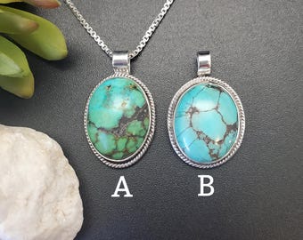 UF-197 | Big Unique Turquoise Pendant Options With Silver Chain | Sterling Silver Turquoise Pendant Necklace | Arizona Turquoise Pendant