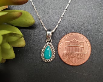UF-184 | Tiny Teardrop Turquoise Pendant Options With Silver Chain Necklace | Sterling Silver Arizona Turquoise Pendant | Dainty Teardrop