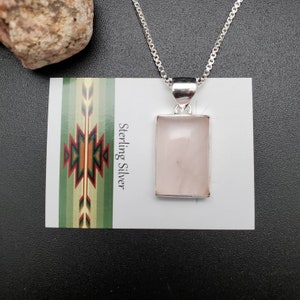 SV #A165 | Light Pink Rose Quartz Necklace Pendant With Silver Chain Necklace | Sterling Silver Rose Quartz Pendant Necklace | Healing Stone