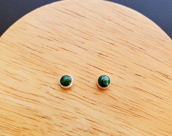 5mm Malachite Studs | Tiny Malachite Stud Earrings | Sterling Silver Malachite Post Earrings | Malachite Jewelry | Dainty Green Earrings