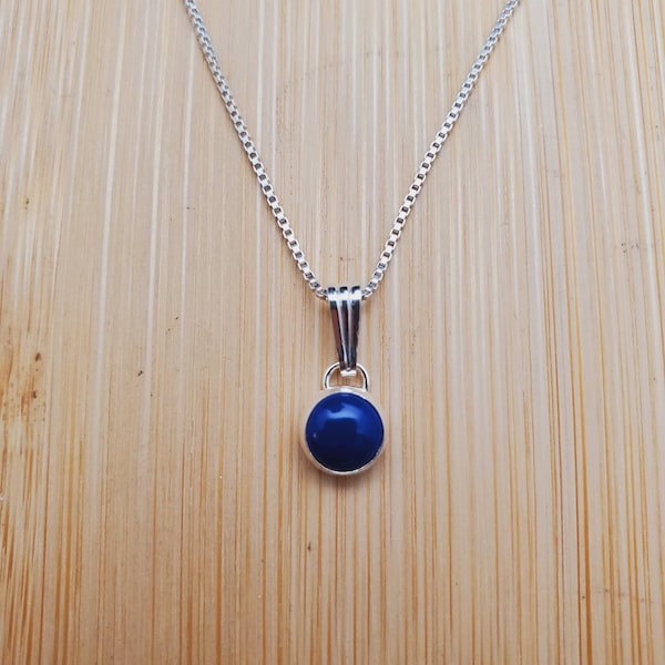 Collier pendentif en argent sterling Lapis lazuli 6 mm avec chaîne en argent | Collier simple en lapis bleu | Bijoux en lapis en argent fabriqués aux États-Unis