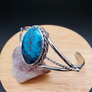 Dainty Blue Turquoise Cuff Bracelet | Sterling Silver Silver Blue Turquoise Bracelet Cuff | Turquoise Southwestern Cuff Bracelet Made in USA