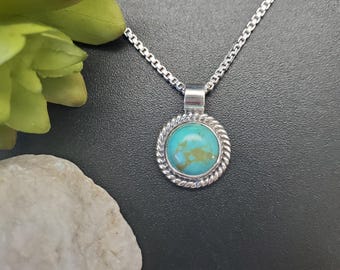 UF-195 | 10mm Round Turquoise Pendant Options With Silver Chain Necklace | Sterling Silver Turquoise Pendant Necklace | Dainty Small Pendant