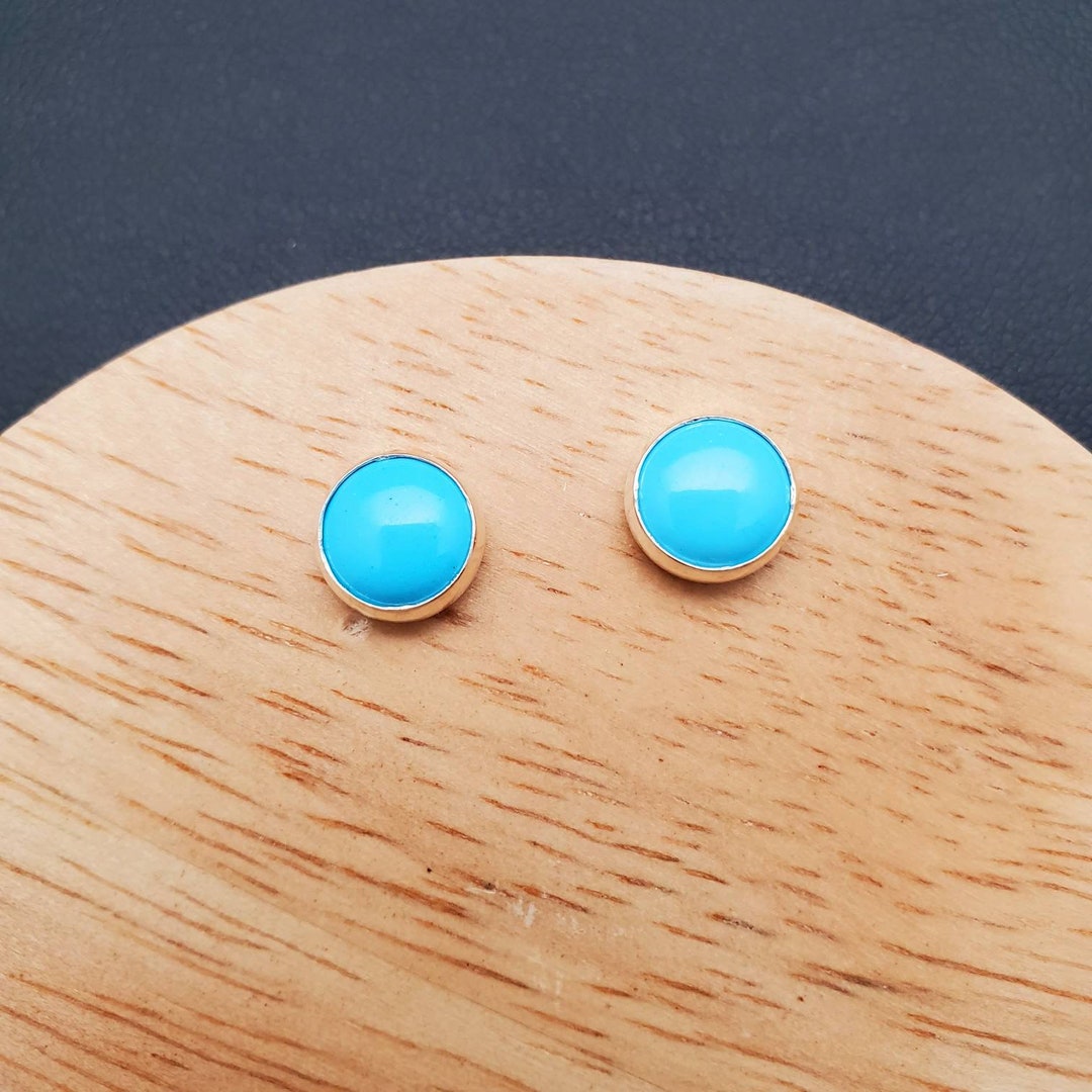 8mm Blue Turquoise Stud Earrings Simple Stud Earrings Sterling Silver