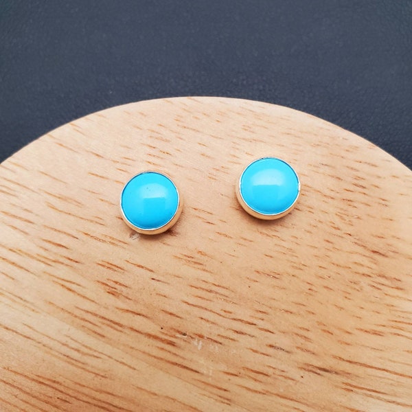 8mm Blue Turquoise Stud Earrings | Simple Stud Earrings | Sterling Silver Turquoise Post Earrings | Southwest Turquoise Jewelry | Blue Studs