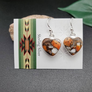 SV #A133 | Heart Shape Spiny Oyster Earrings | Sterling Silver Spiny Oyster Dangle Earrings | Multicolor Earrings | Heart Earrings